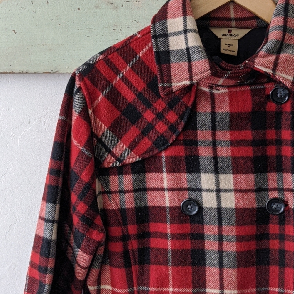 WOOLRICH I Classic Wool Red, Black, & Cream Oat Plaid Coat Jacket, M